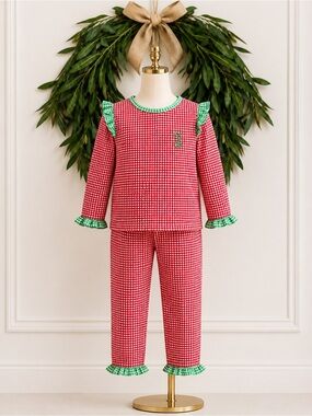 Cecil & Lou Christmas Pajamas Set 18M Initial F Gingham